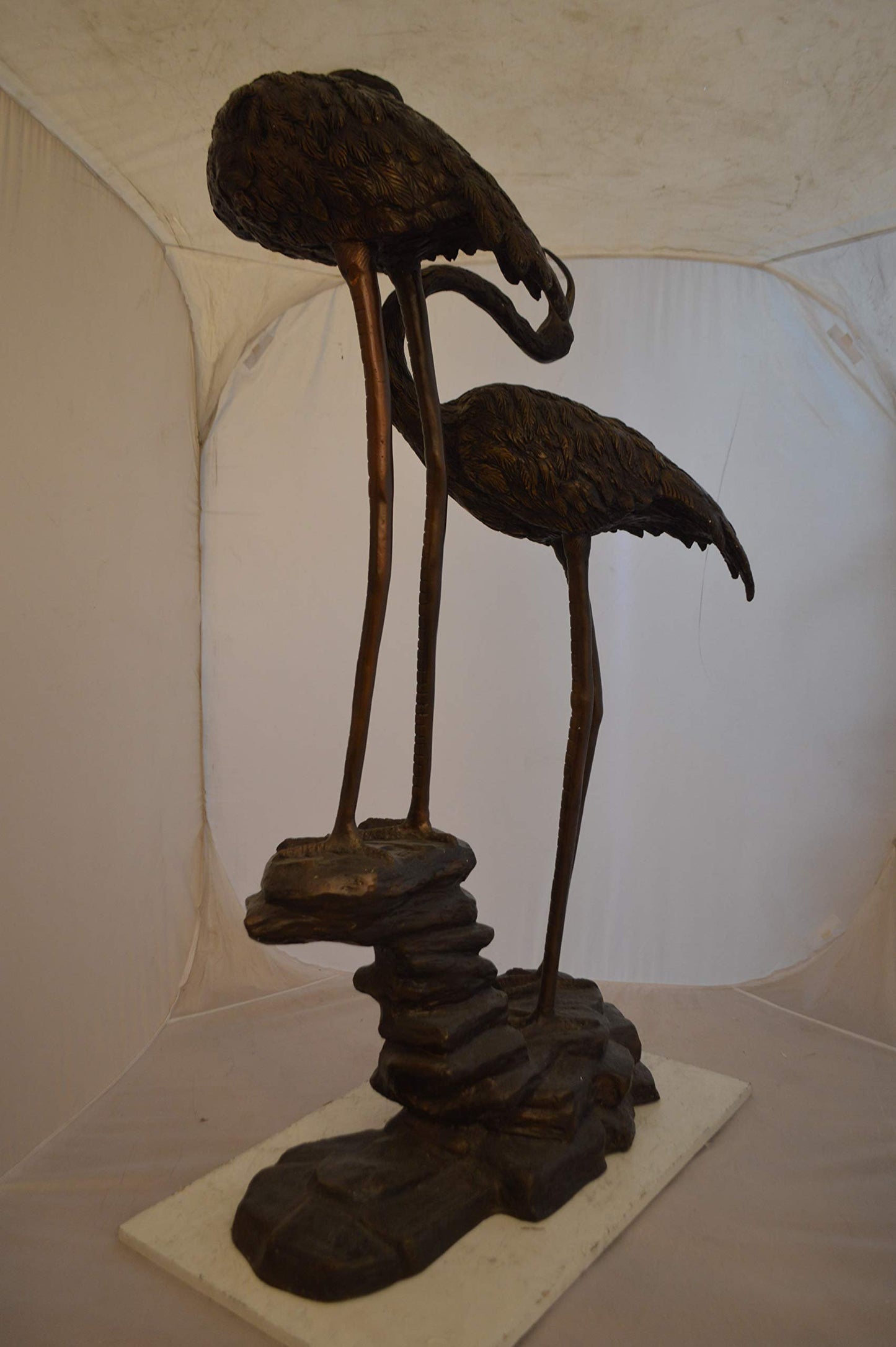 Pair of Flamingos Bronze Statue Fountain - Size: 33"L x 22"W x 60"H.
