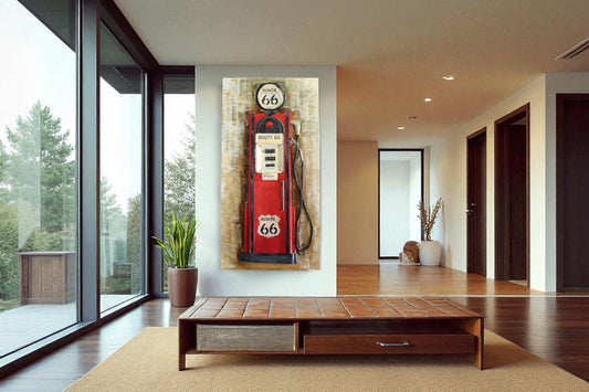 Route 66 Red Gas Pump 3D Sheet Metal Wall Art Painting 40" x 2" x 79"H