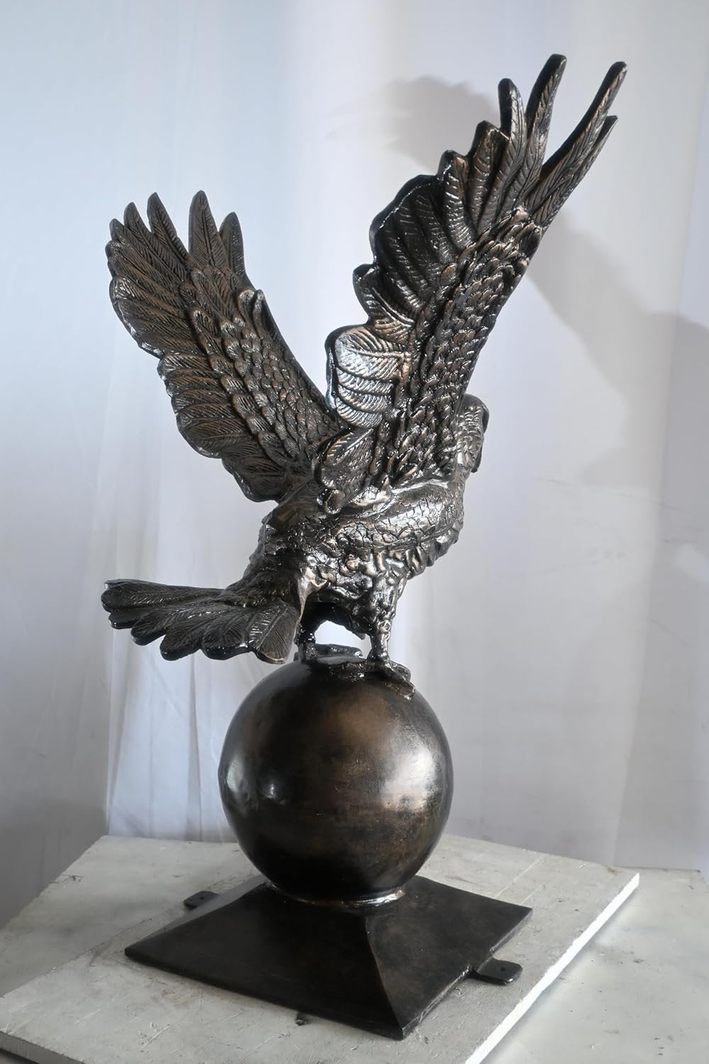 Wings Spread Eagle Atop Globe Handcrafted Aluminum Decor 29"x25"x40"H