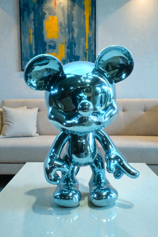 Turquoise Blue Mouse Cartoon Character Resin Sculpture 12"x9"x16"H