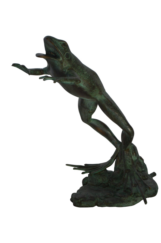 Frog Jumping  Bronze Statue Fountain -  Size: 11"L x 13"W x 16"H