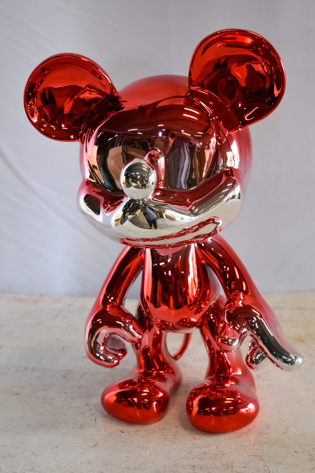 Contemporary Red Chrome Mickey Mouse Resin Statue 12" x 9" x 16"H