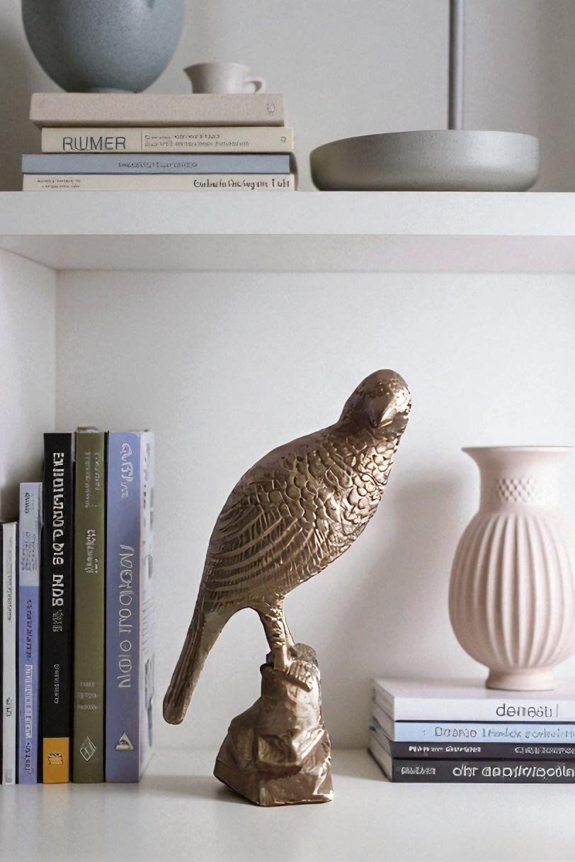 Aluminum Bird on Rock with Gold Finish, Elegant Decor 7" x 5" x 15"H