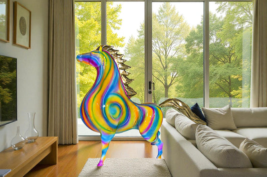 Modern Horse Bronze Statue - Size: 19"L x 9"W x 19"H.