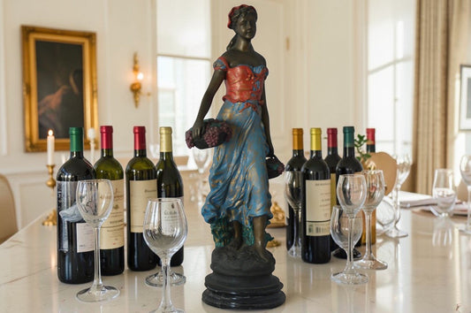 Beautiful lady with grapes bronze statue - Size: 14"L x 6"W x 20"H.