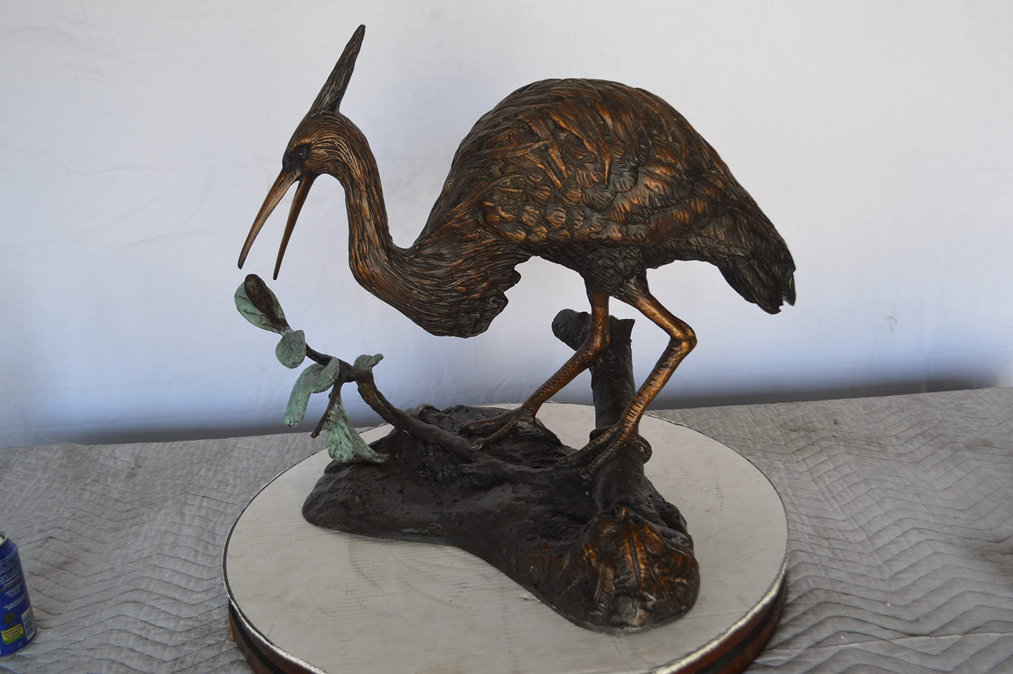 Crane on a Tree Bronze Statue - Size: 24"L x 20"W x 21"H.