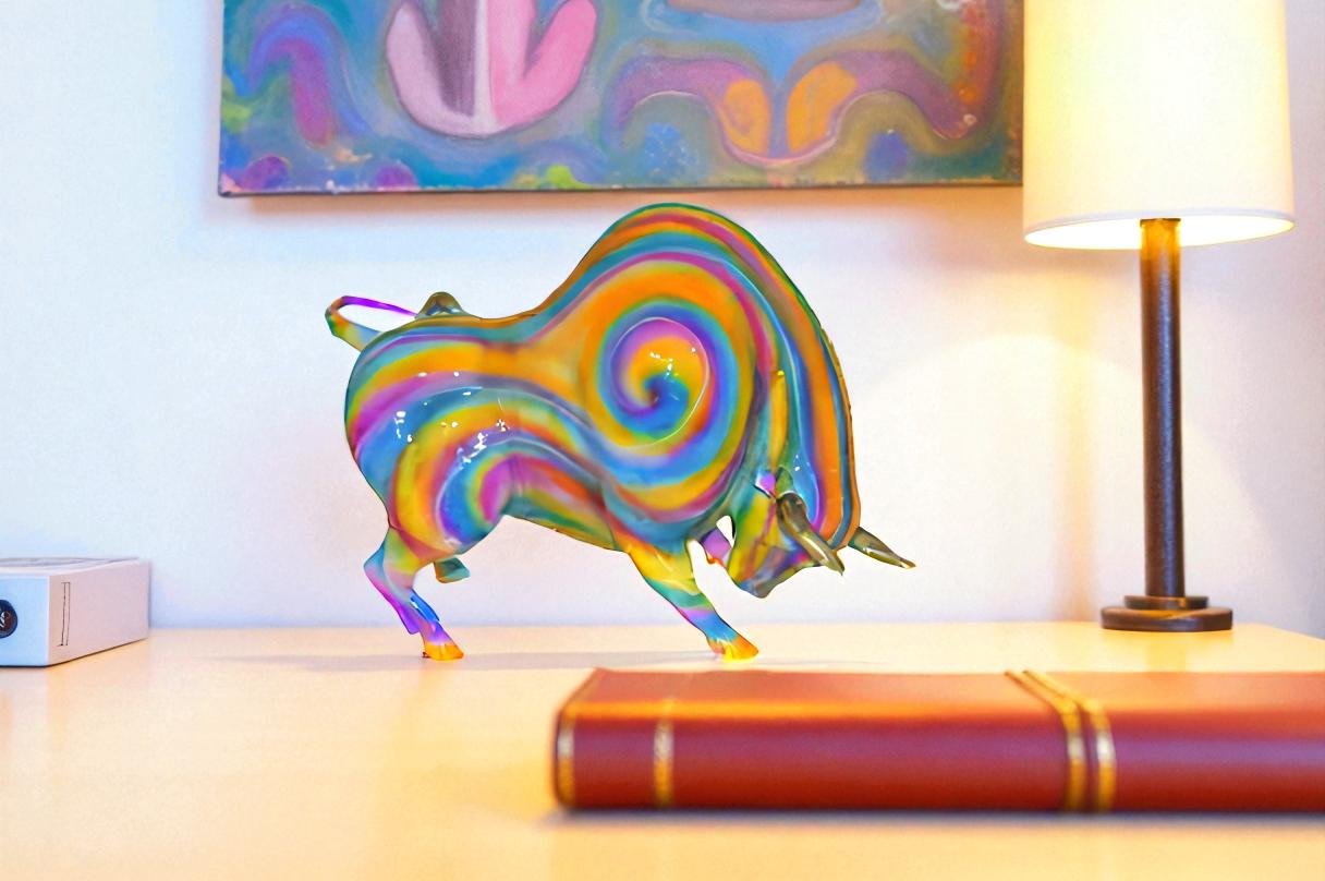 Fat Modern Bull Bronze Statue - Size: 16"L x 7"W x 12"H.