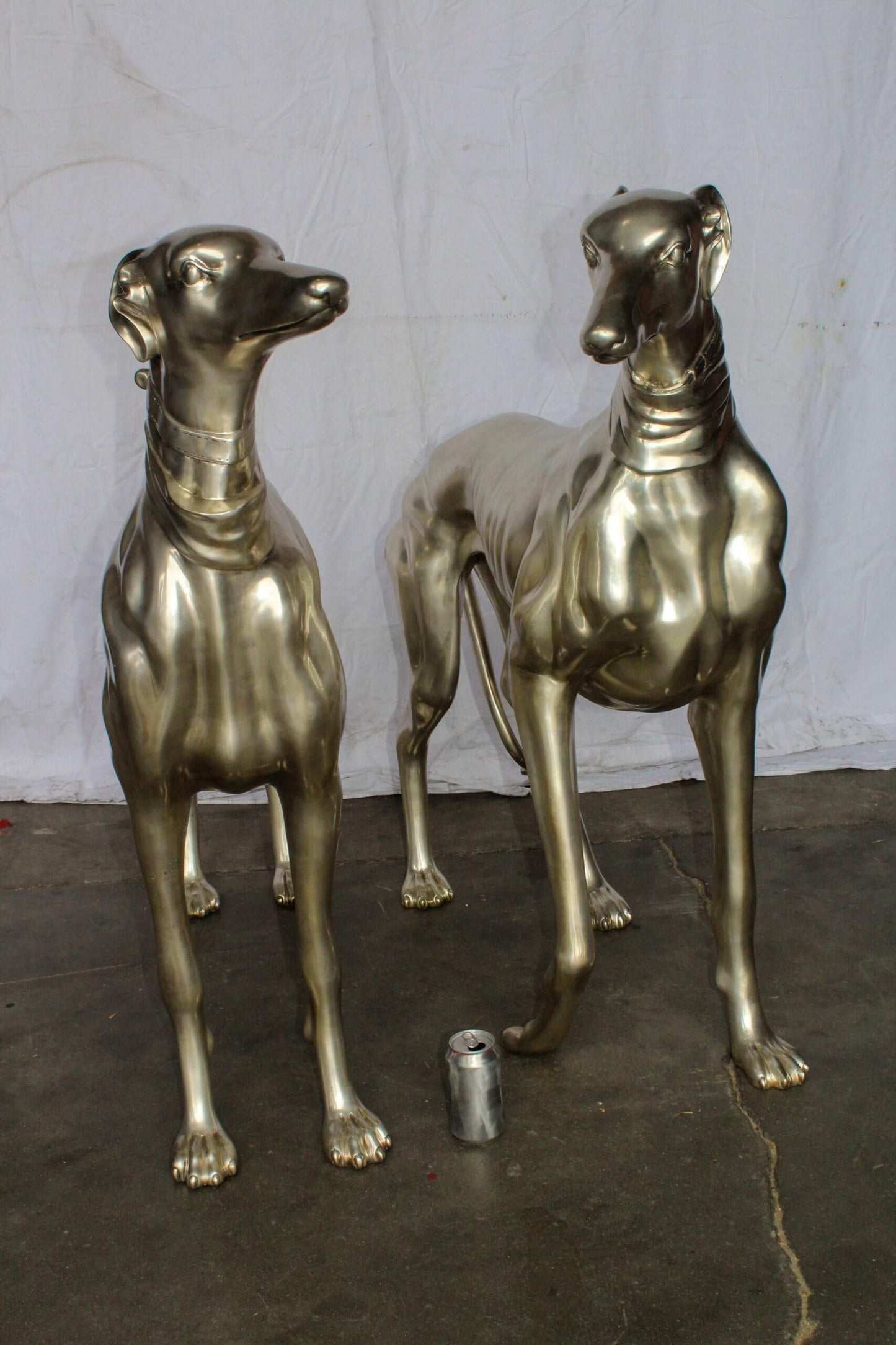 Pair of Greyhound Dogs Bronze Statues, Silver Plated Finish 48" x 12" x 40"H