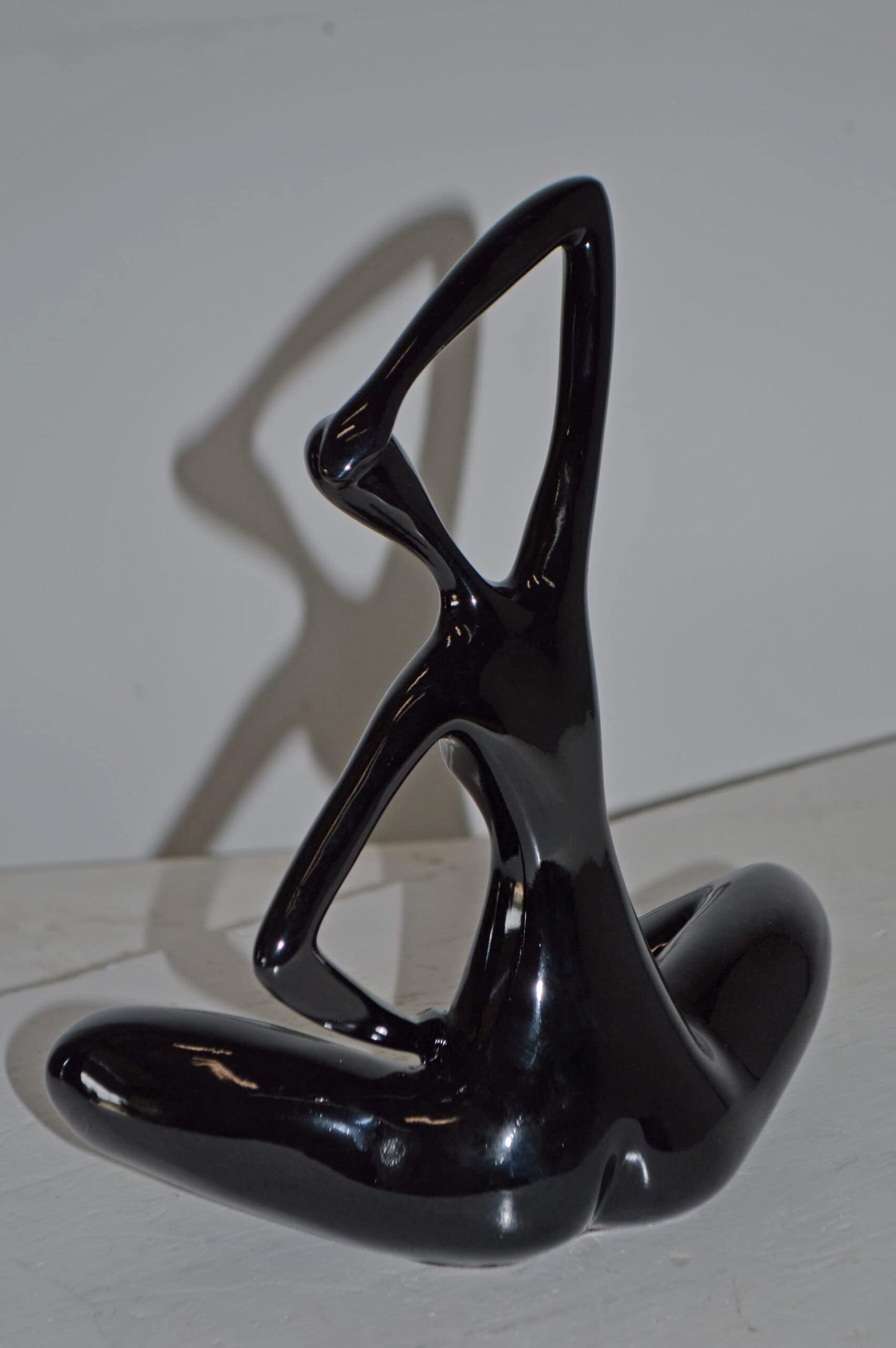 Modern Art Black Ballet Dancer Sitting Resin Statue - Size: 9"L x 5"W x 11"H.
