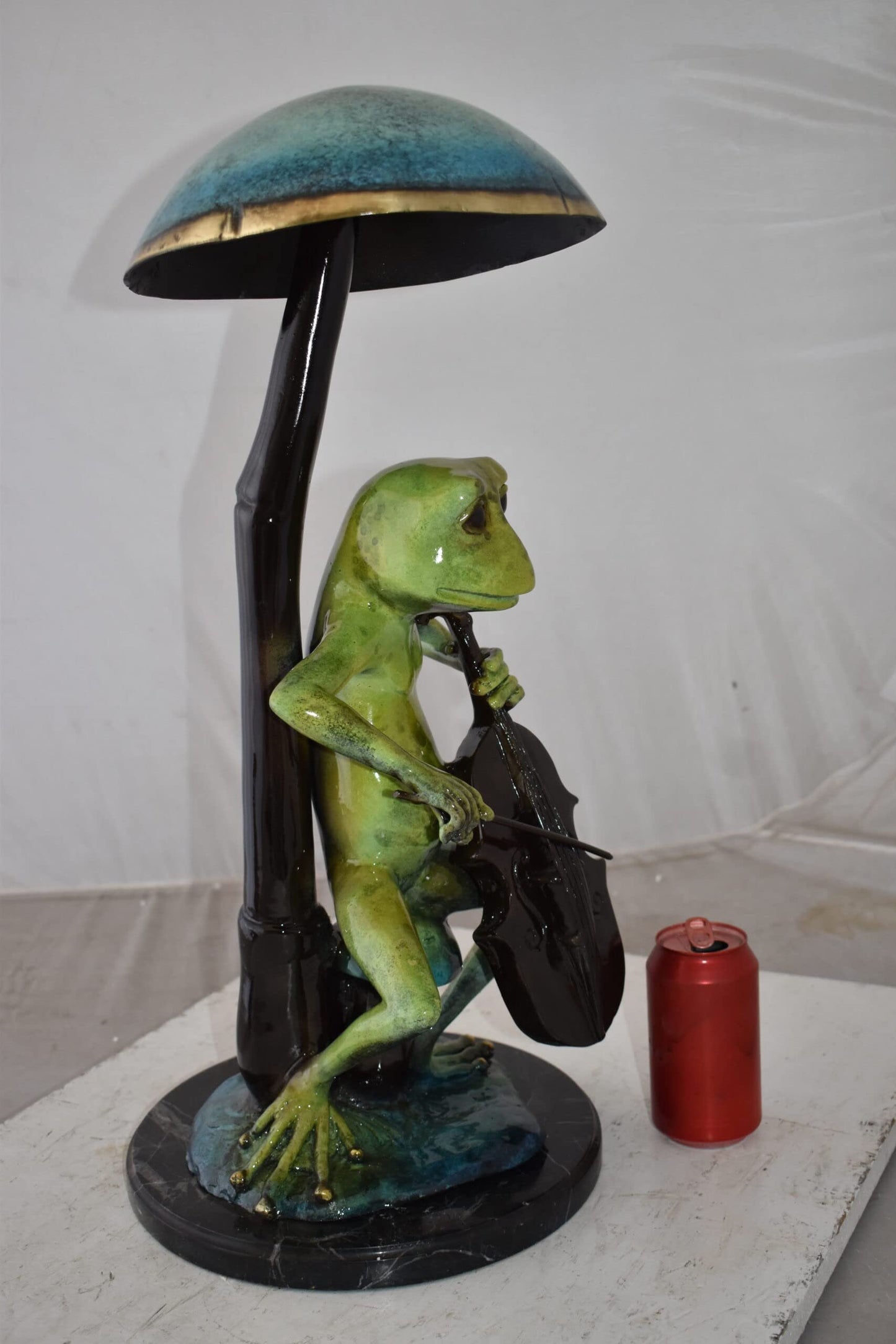 Frog Playing Cello colored Bronze Statue Size: 12" x 11" x 24"H