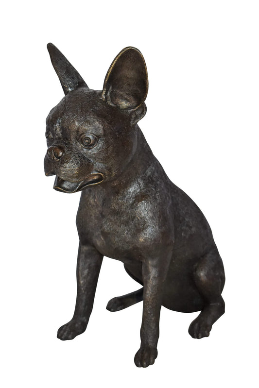 Boston Terrier Dog Happily Sitting Bronze Statue Size: 7" x 13" x 17"H