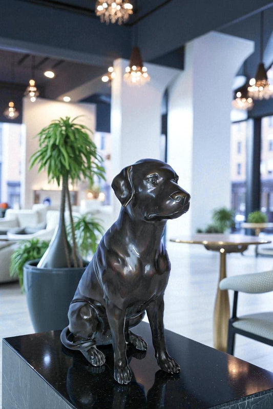 Large Bronze Chocolate Labrador Dog Statue Sitting Pose 22" x 12" x 27"H