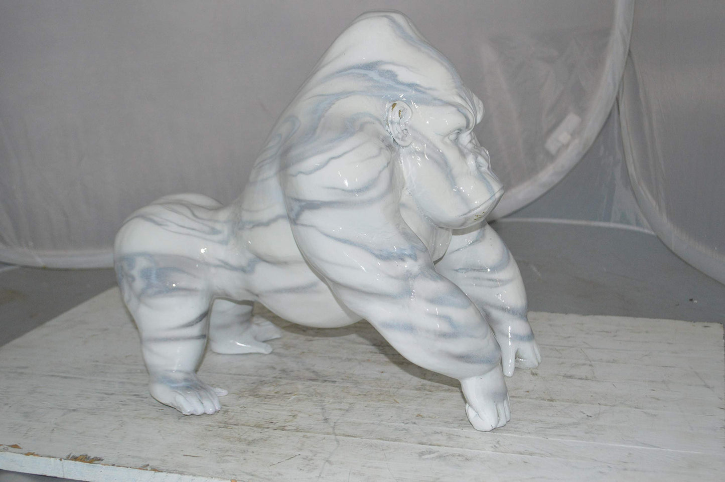 Modern King Kong Grey white Bronze Statue -  Size: 15"L x 13"W x 17"H.