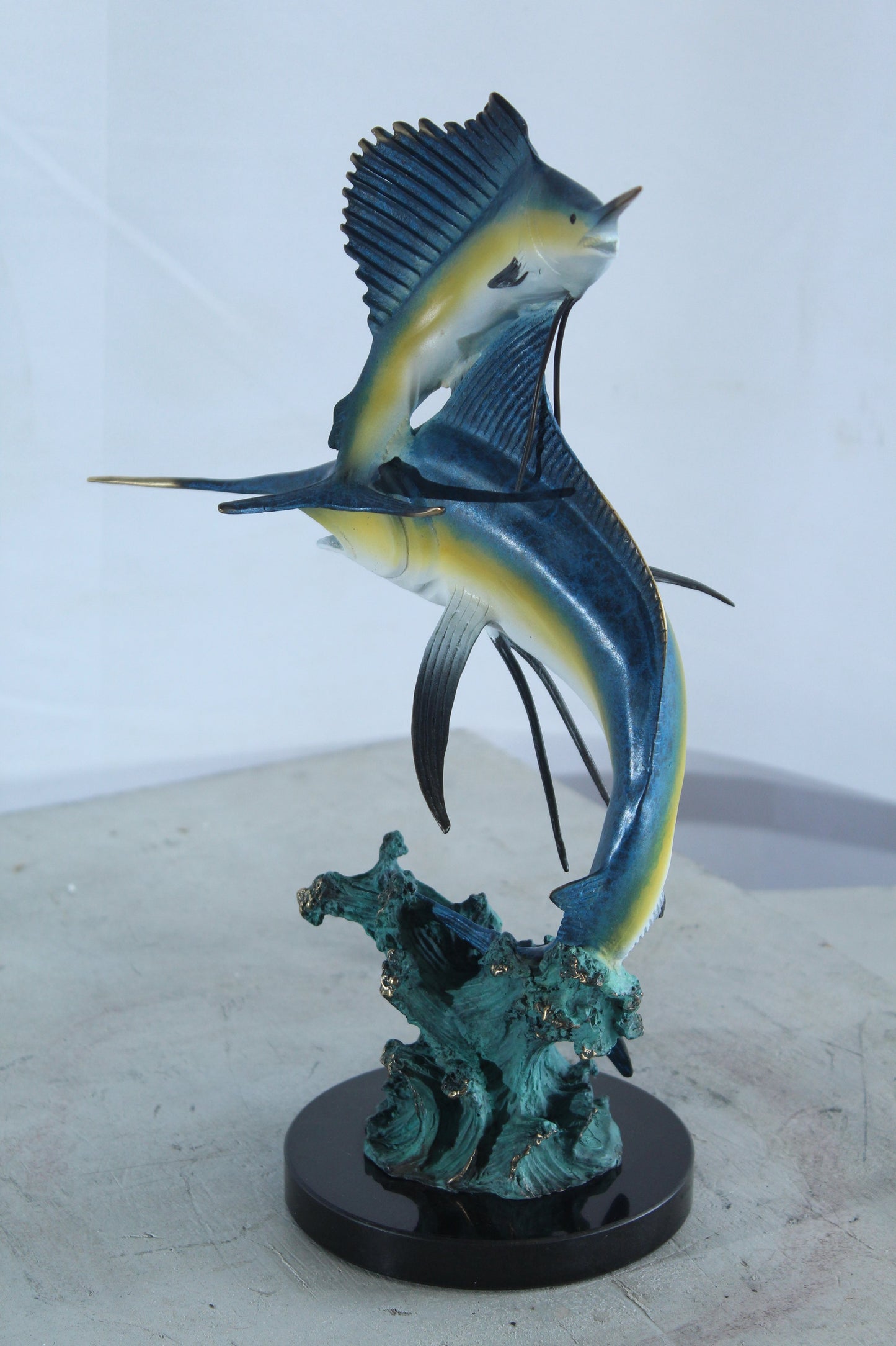 NIFAO Bronze Sailfish Duo Statue on Marble Base Coastal Sculpture 13" x 7" x 15"H