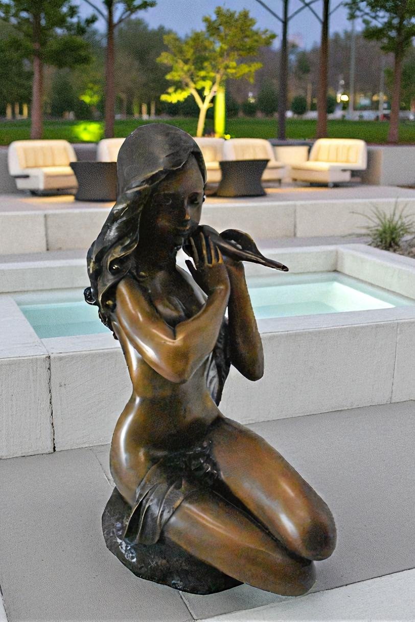 Beautiful Girl Holding a Shell Bronze Statue Fountain - Size: 17" x 15" x 26"H.