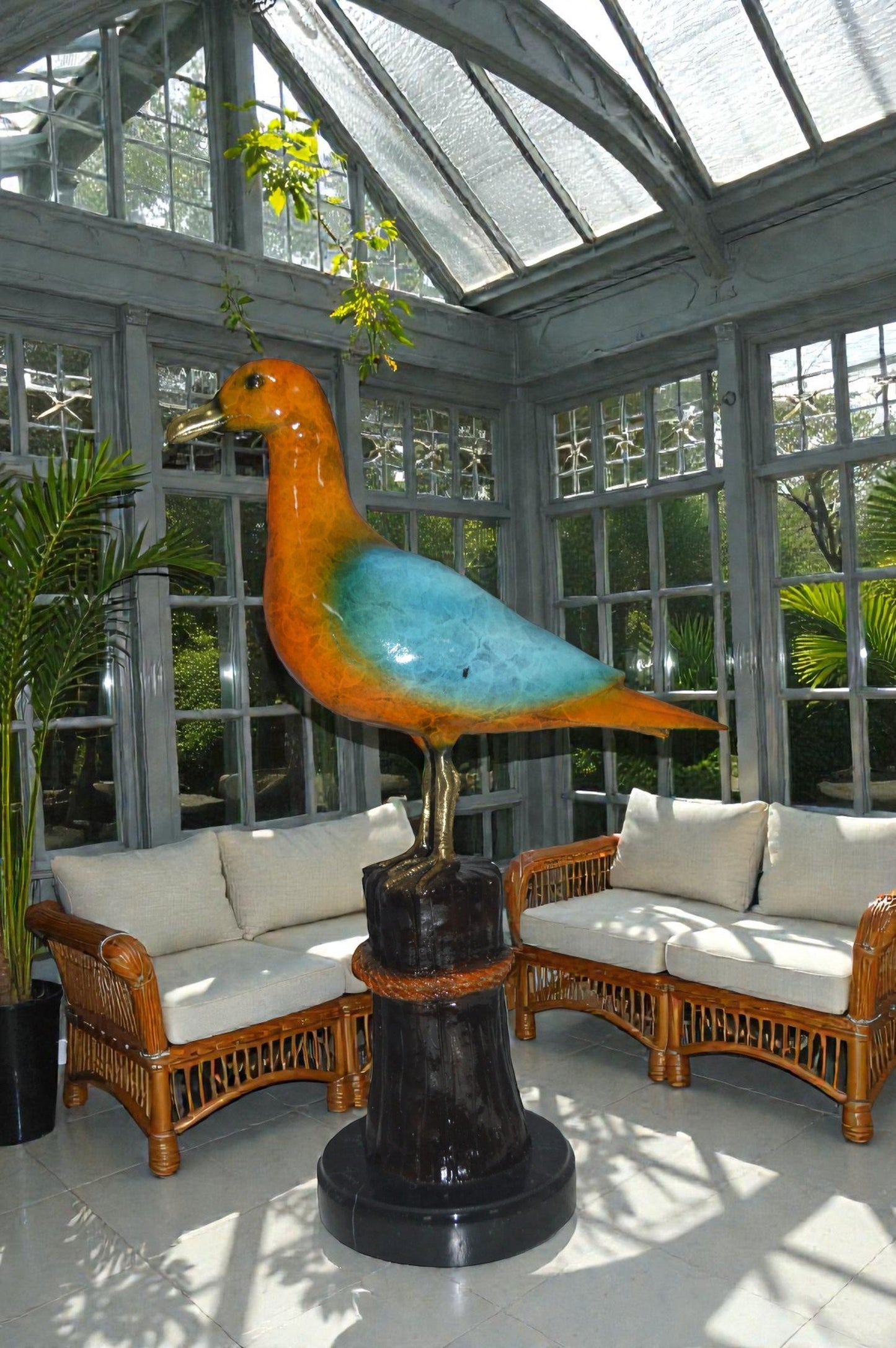 Bird on Tree Bronze Statue - Size: 9"L x 18"W x 22"H.