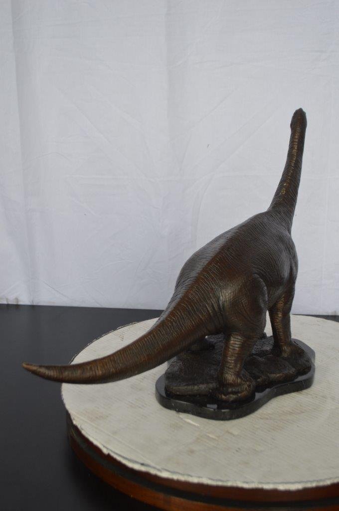 Brontosaurus Dinosaur Bronze Statue on Marble base - Size: 26"L x 10"W x 16"H.