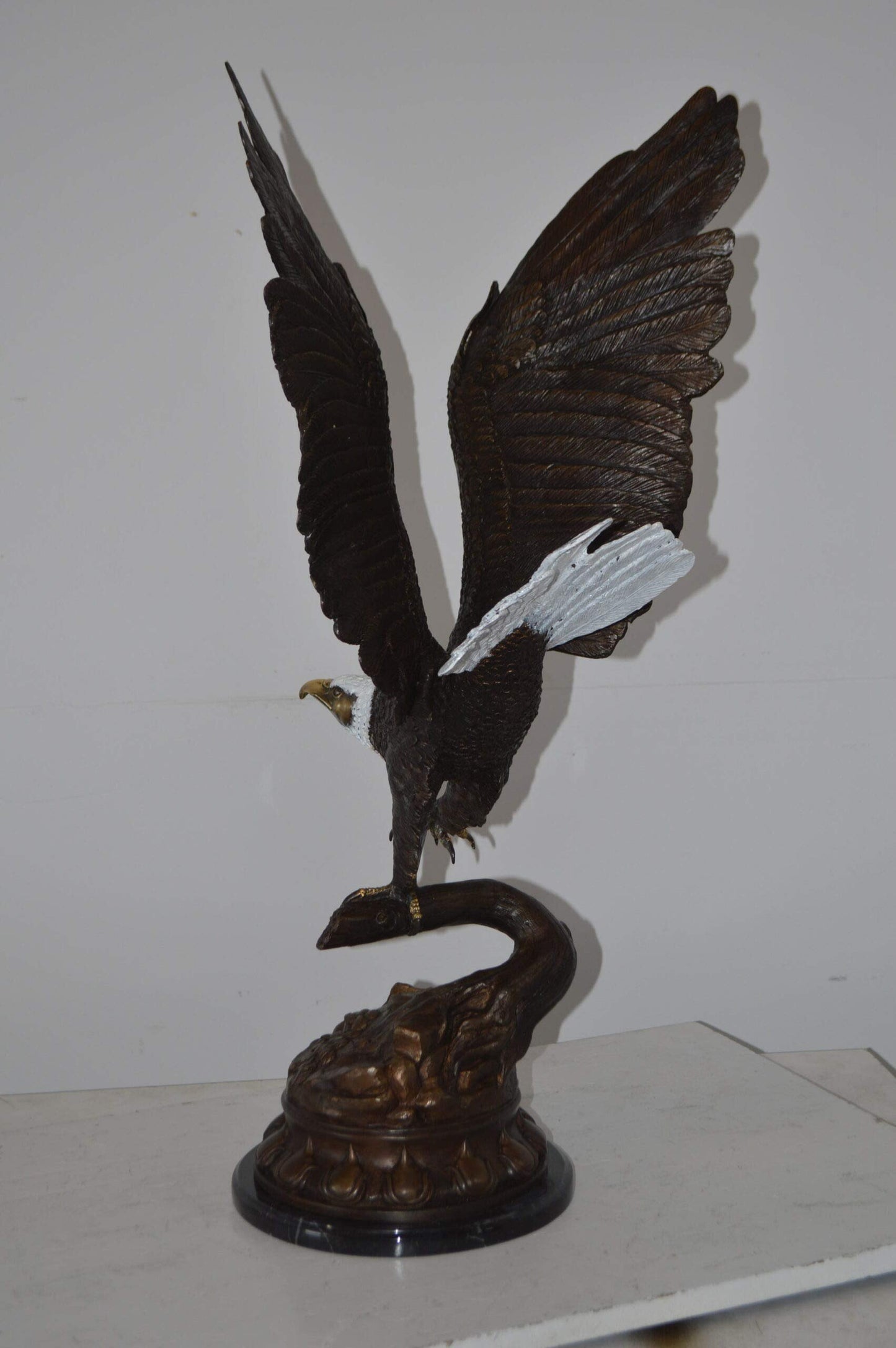 Eagle Coming to a Landing on a Branch Bronze Statue - Size: 15"L x 15"W x 31"H