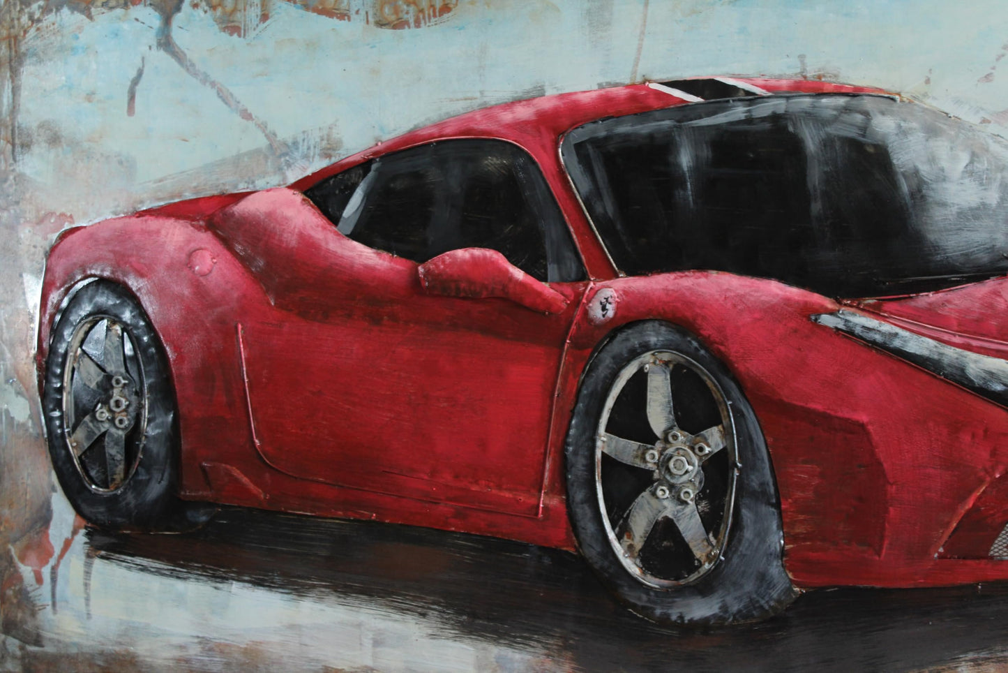 NIFAO Ferrari Inspired Red Sports Car Metal Wall Art with 3D Accents 79" x 2" x 40"H