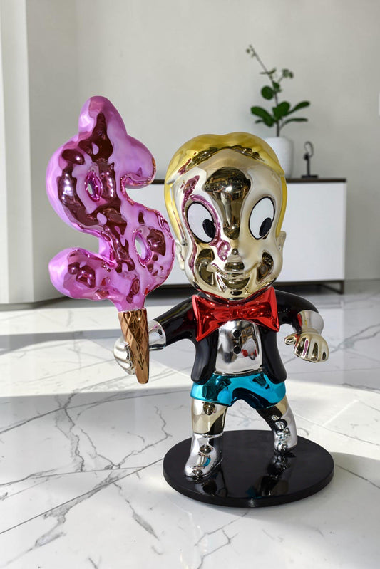 Cartoon Monopoly Boy with Money Cotton Candy Resin Statue Size: 15" x 24" x 31"H