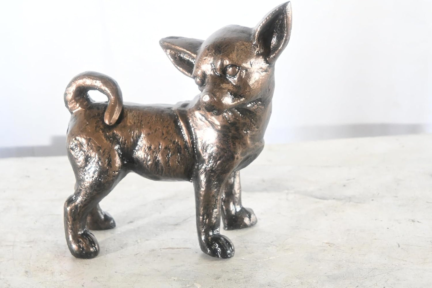 Charming Standing Chihuahua Aluminum Tabletop Dog Statue 12"x9"x11"H