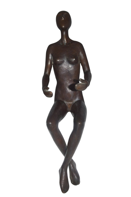 Abstract of Art Nude Girl sitting Bronze Statue - Size: 9"L x 6"W x 21"H.
