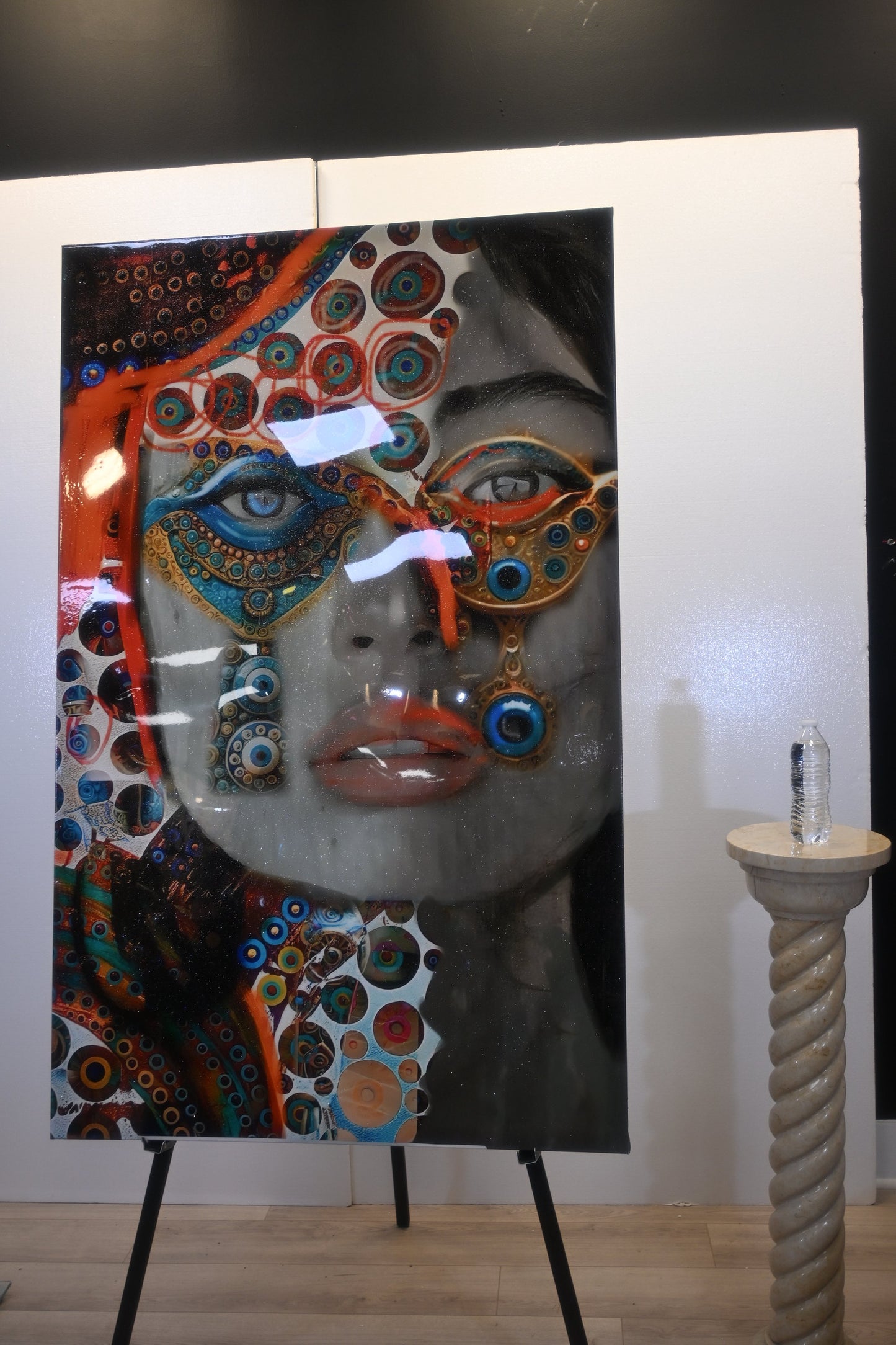 Mosaic Evil Eye Mixed Media Resin Covered Canvas 40"x64"