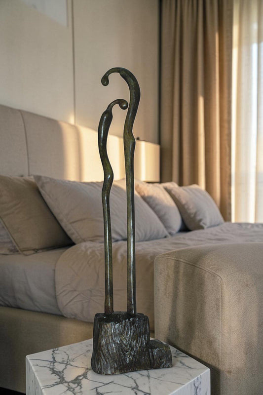 Male Female Abstract Bronze Statue - Size: 6"L x 8"W x 31"H.