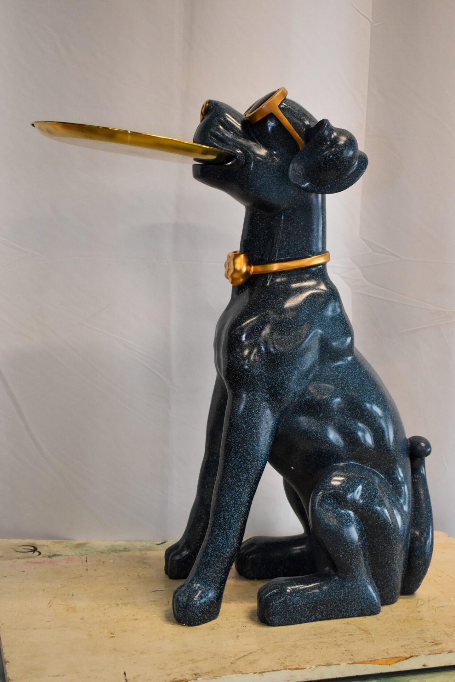 Happy Host Dog Resin Statue with A Tray, Blue Finish 25" x 12" x 31"H