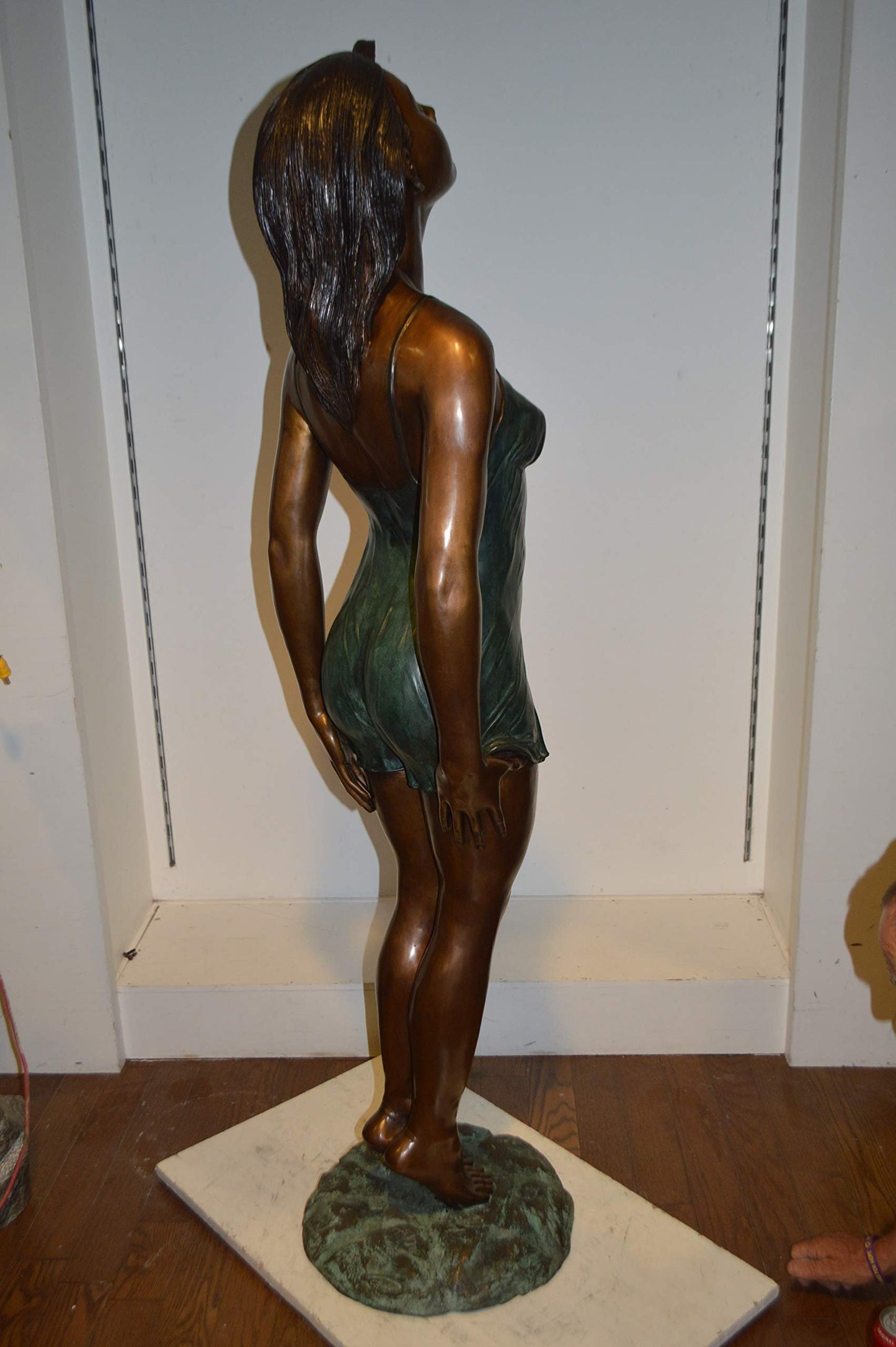 Spring Lady Watching The Sun Bronze Statue - Size: 18"L x 12"W x 64"H