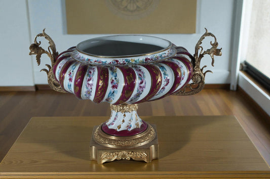 NIFAO Porcelain floral centerpiece bowl with ornate handles vintage style 19"x13"x12"H