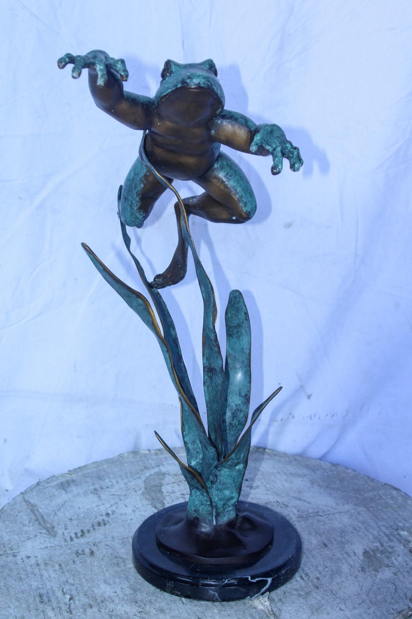 Frog Leaping Over Grass Bronze Statue 23" x 11" x 24"H