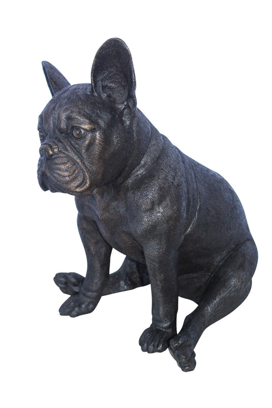 Bronze Statue of French Bulldog Sitting, Elegant Canine Decor 12" x 12" x 17"H