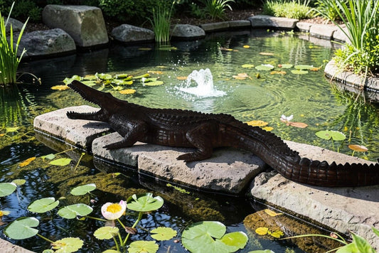 Large Crocodile Looking for His Prey Bronze Fountain Size: 78" x 24" x 14"H