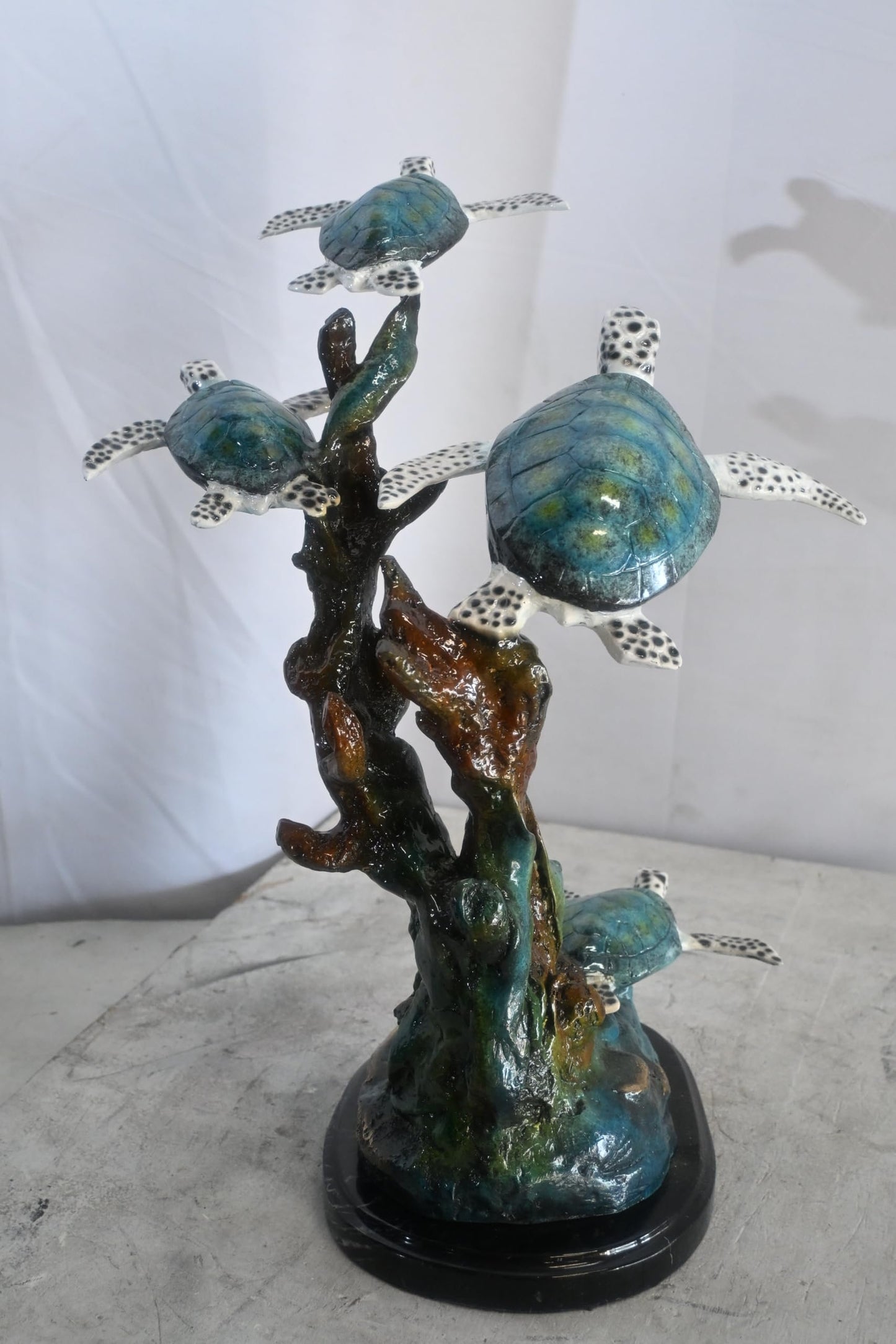 Four Sea Turtles Bronze Sculpture Coral Branch Scene 18"x11"x24"H