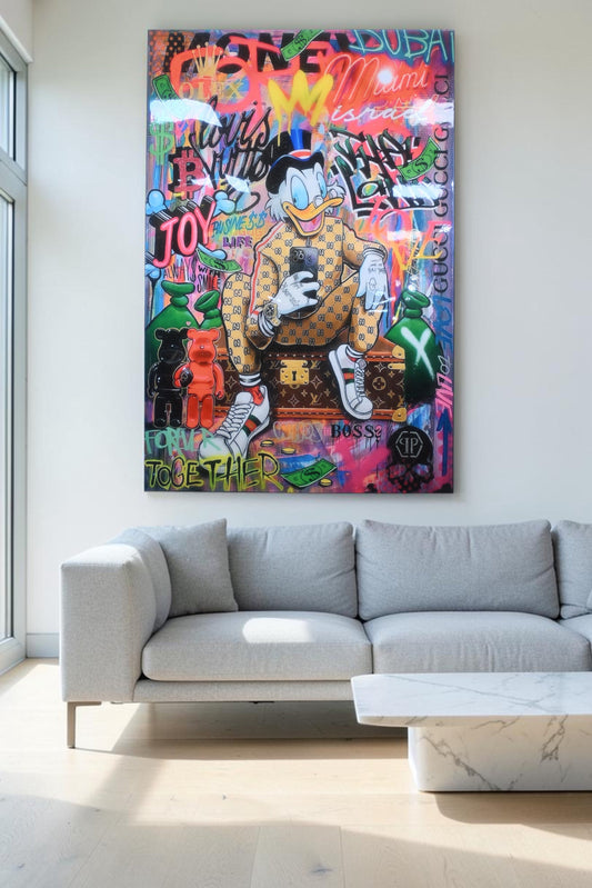 Giant Wealthy Duck Luxury Graffiti Resin Canvas 50"x69"