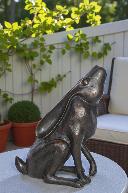 Rabbit Gazing Up Bronze Statue - Size: 8"L x 14"W x 16"H.