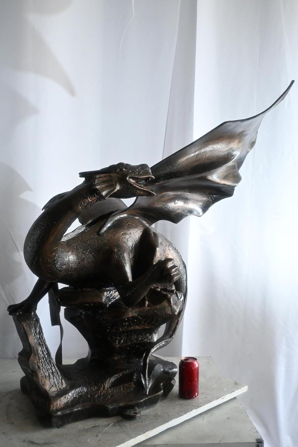 Aluminum Dragon Sculpture Dark Bronze Patina Wing Spread 32"x35"x52"H