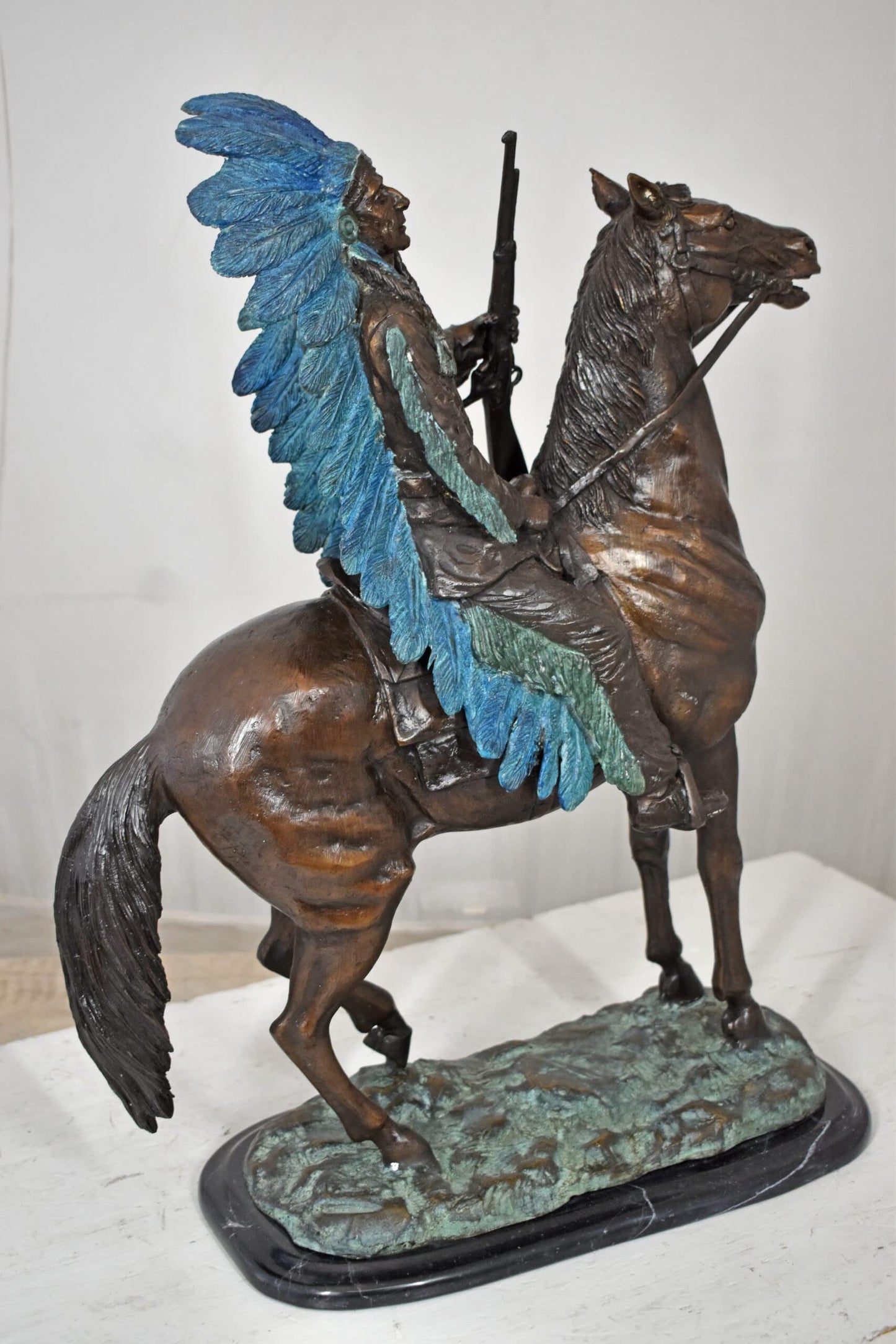 Indian man on his horse Bronze Statue Size: 18" x 8" x 23"H