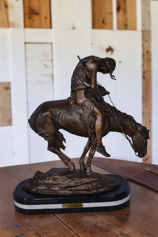 End of The Trail, a James Fraser Replica Bronze Statue - Size: 7"L x 20"W x 21"H