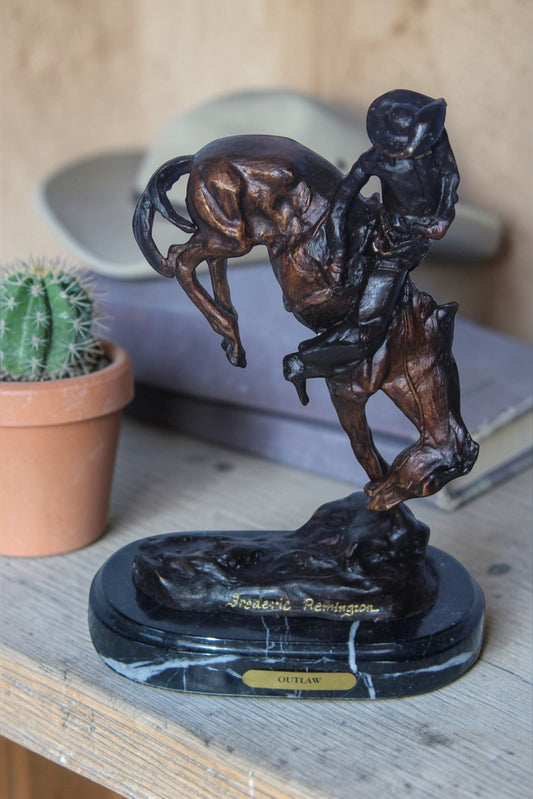 Outlaw by Remington Bronze Statue Replica, Western Decor 7" x 3" x 10"H