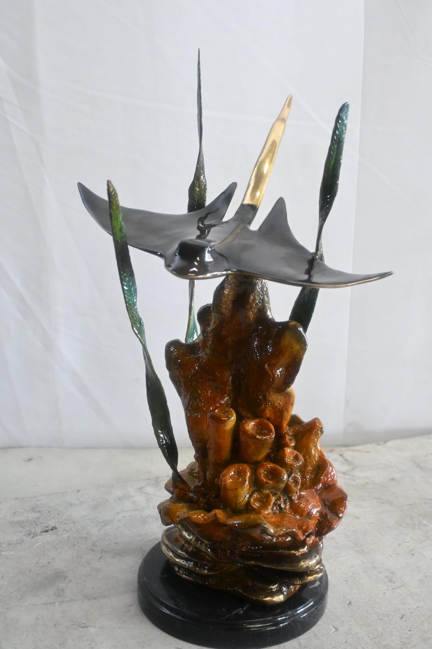 Bronze Manta Ray Sculpture Coral Reef Ocean Statue 11"x11"x18"H