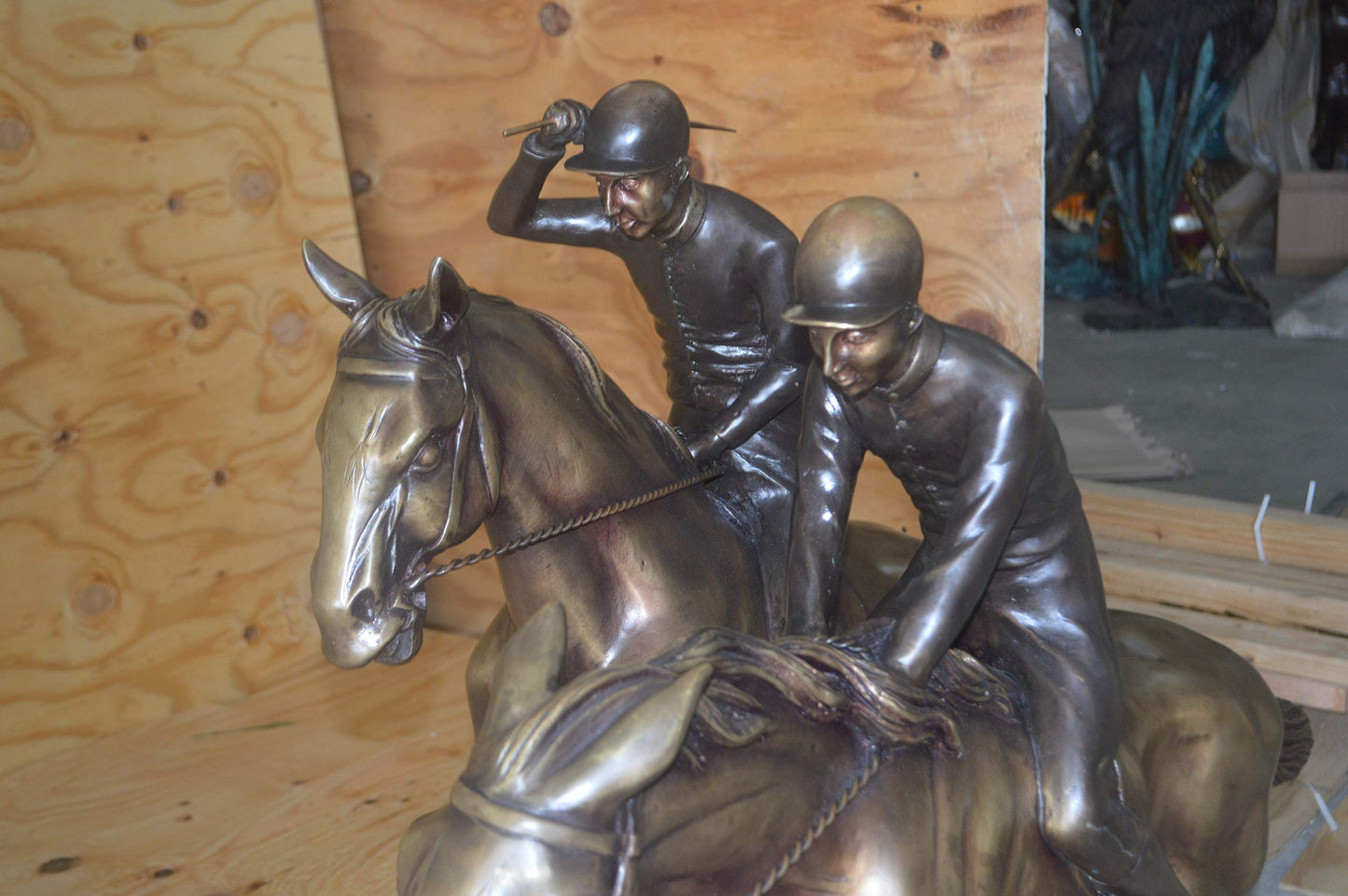 Two Horse Riders Racing Each Other Bronze Statue - Size: 45"L x 21"W x 42"H