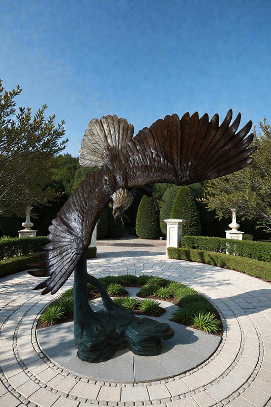 Giant Eagle in Action Looking for His Prey Bronze Statue Size: 78" x 28" x 74"H