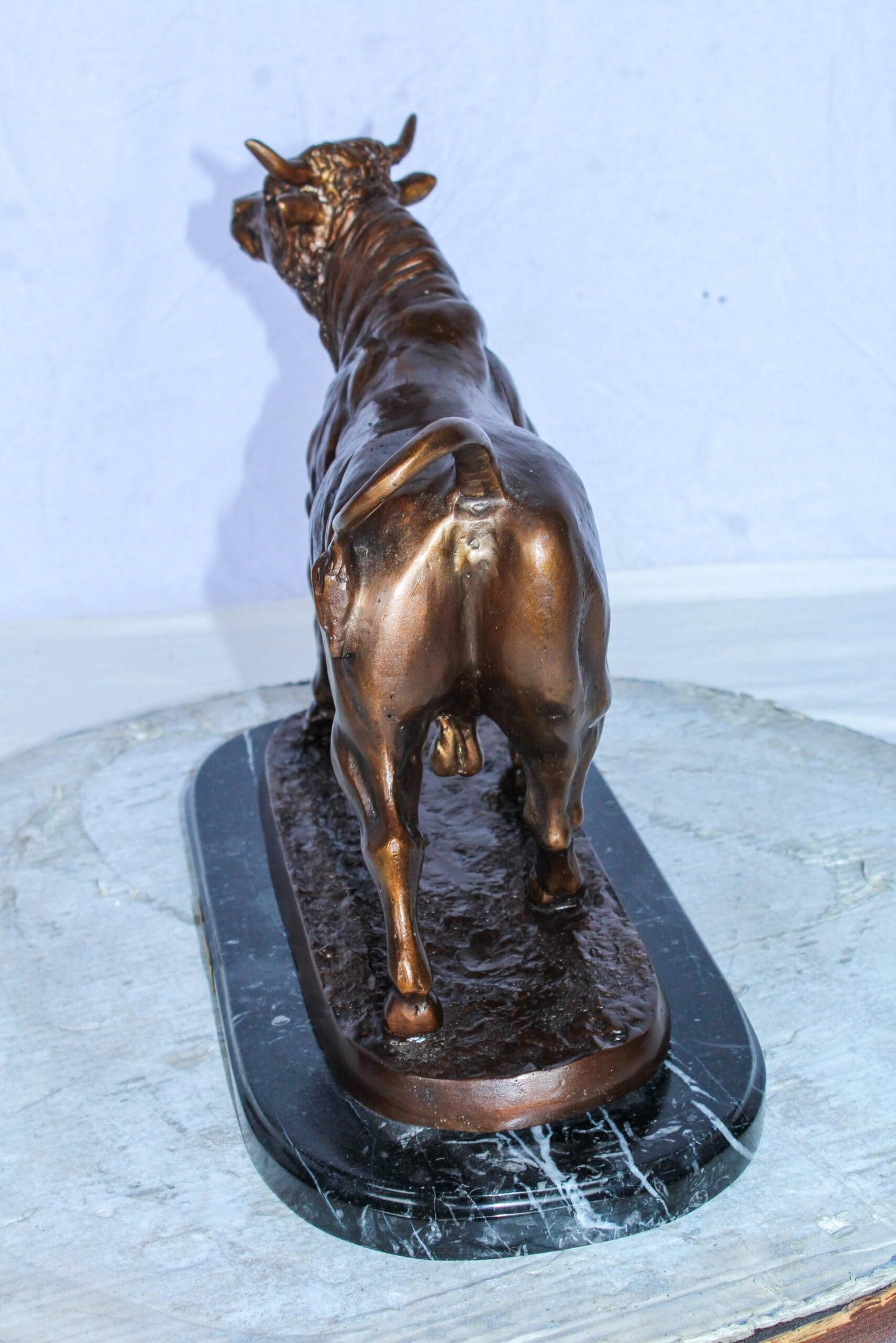 Bronze Bull Statue Le Taureau by Arnadia on Marble Base 19" x 8" x 13"H