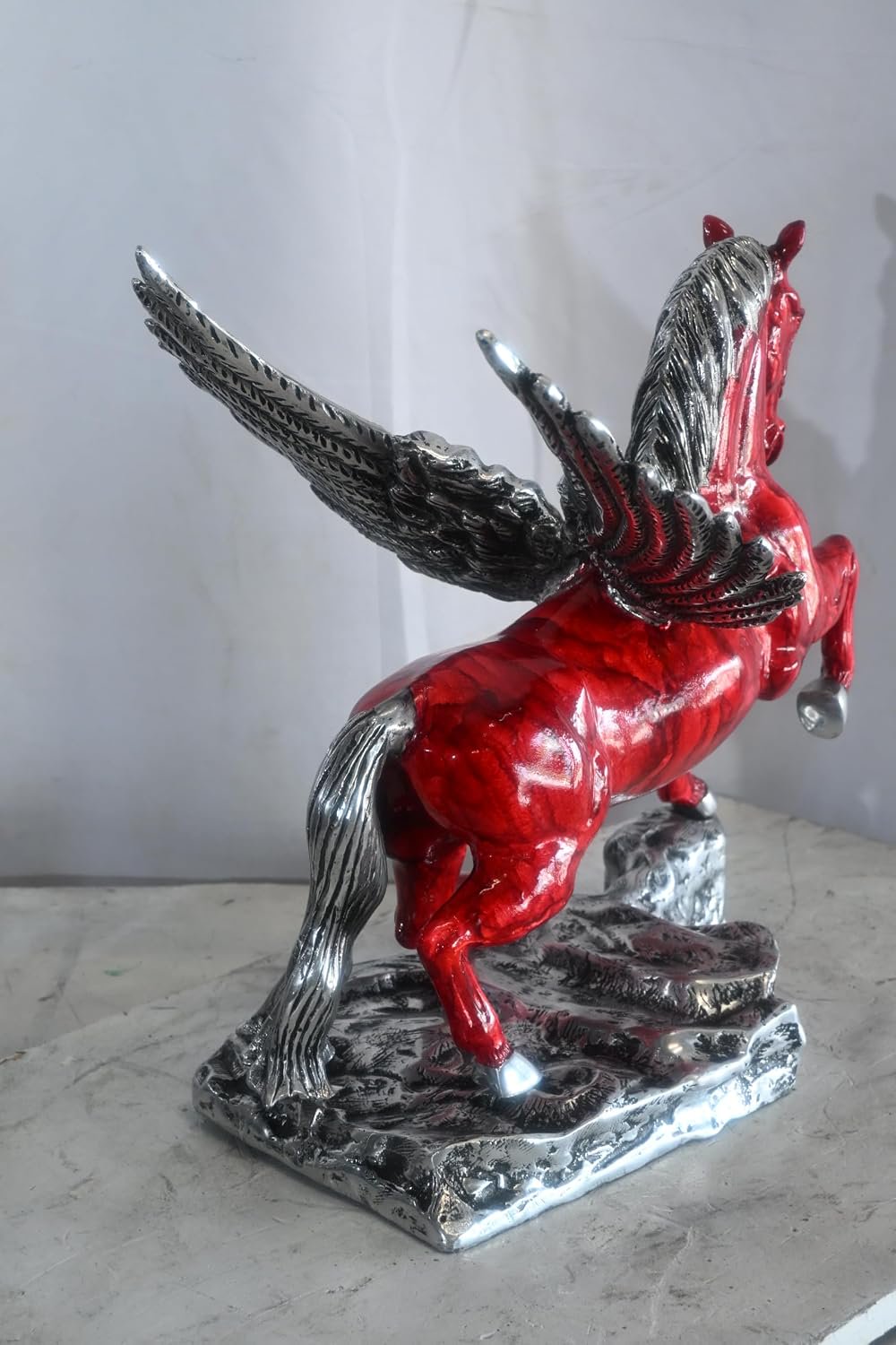 Prancing Red Pegasus Winged Horse Sculpture Aluminum Art 17"x15"x19"H