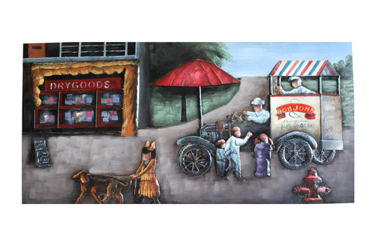 NIFAO Handmade Metal Wall Art Vintage Street Scene Raised Design 79" x 39" x 1"H