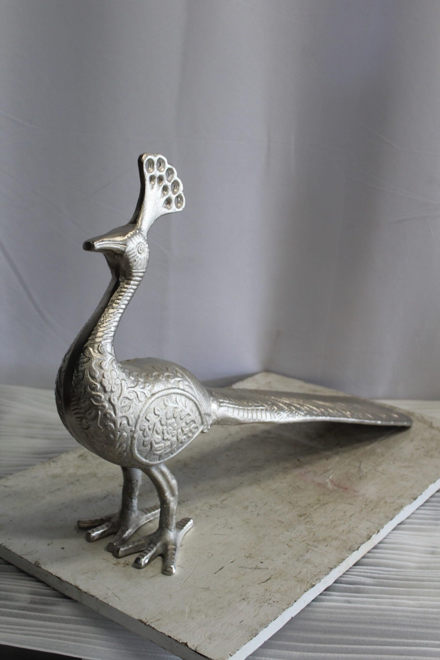 Elegant Aluminum Peacock Statue, Graceful Home Decor 33" x 7" x 20"H