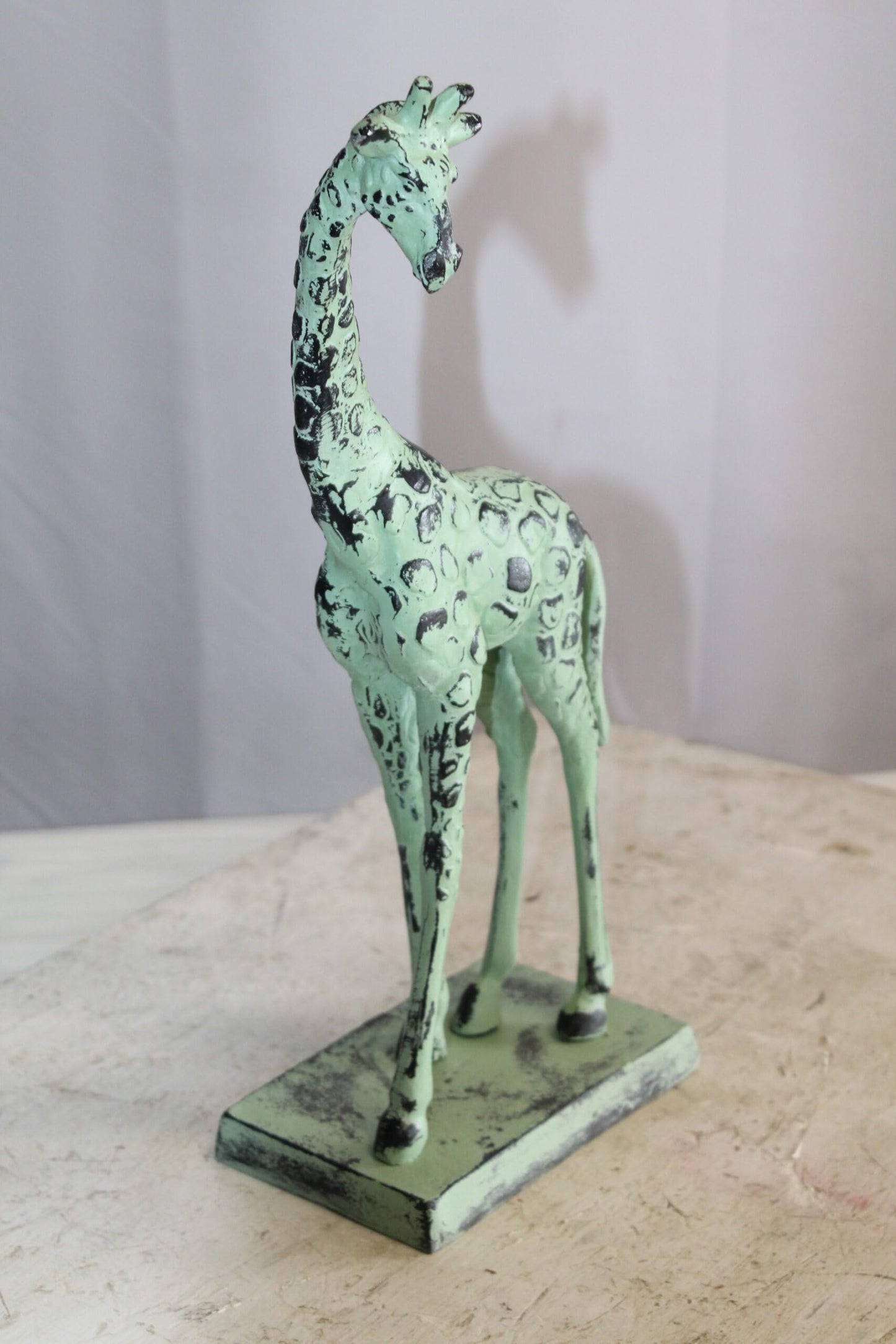 Green Patina Aluminum Statue of a Giraffe Echoing Nature Grace 8" x 4" x 18"H