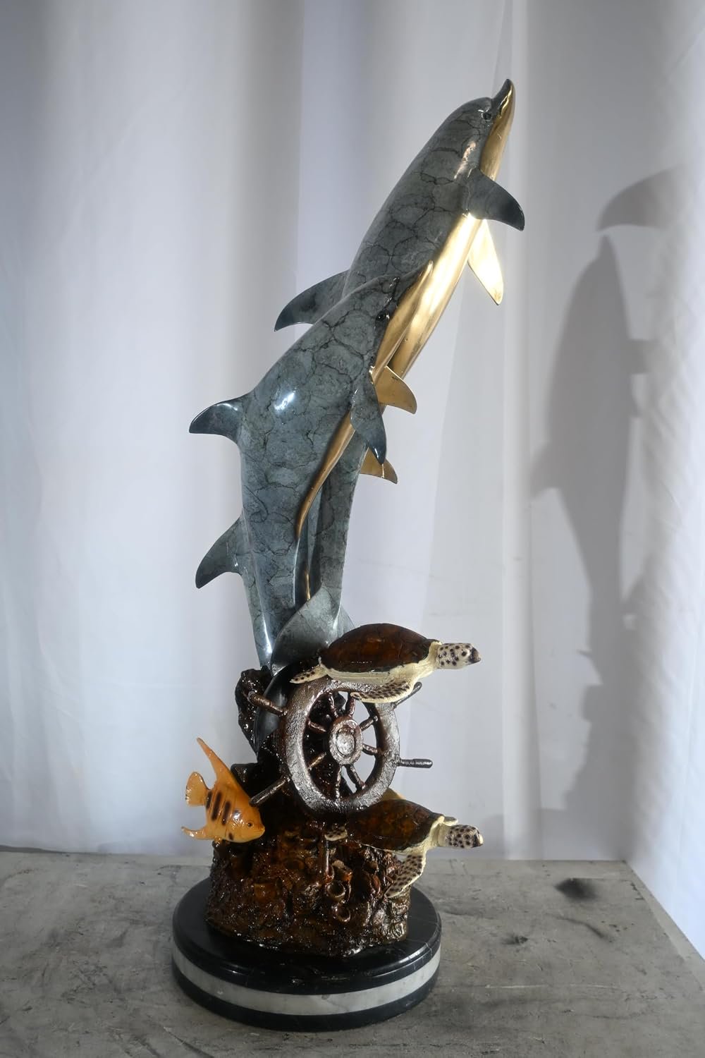 Bronze Three Dolphins Leaping Sculpture Lost Wax Casting 15"x12"x40"H